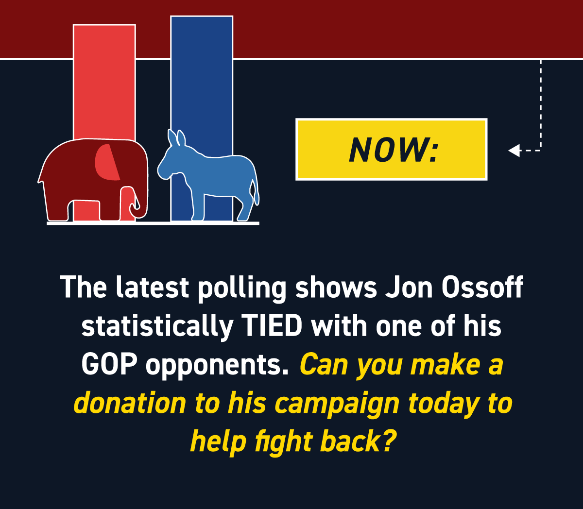 The latest polling shows Jon Ossoff statistically TIED with one of his GOP opponents. Can you make a donation to his campaign today to help fight back?